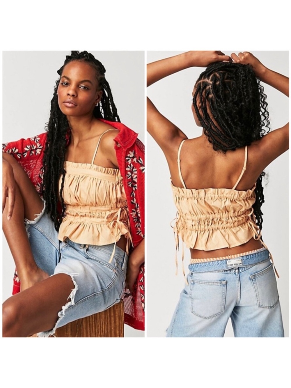 🍑FREE PEOPLE🍑SMOCKED CONVERTABLE PEACH CAMI🍑